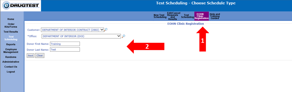 eDrug screenshot showing link to EOHN Clinic Registration 