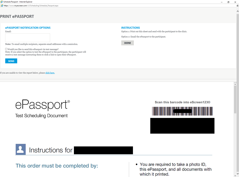 Screenshot of system-generated ePassport instruction sheet