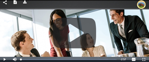 Screenshot of overview video showing a group of business people smiling