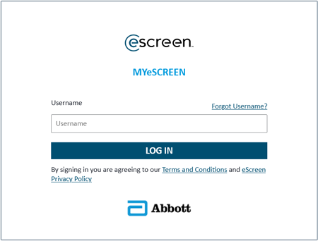 MYeSCREEN log in screen