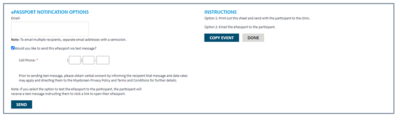 Screen showing settings to prepare the ePassport